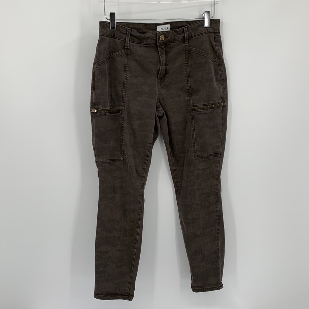Pistola Hannah Cargo skinny pants olive green stretch washed camo women 30